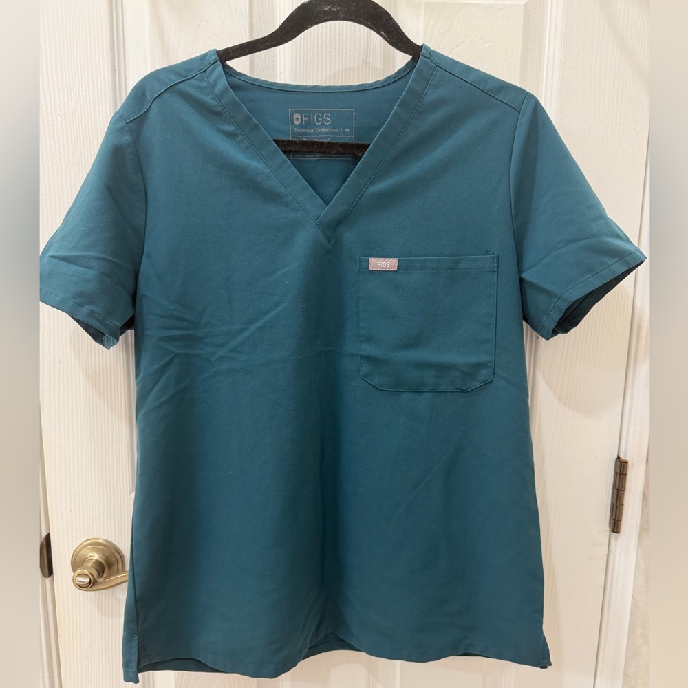 Figs Catarina Carribean Blue V-Neck Scrub Top